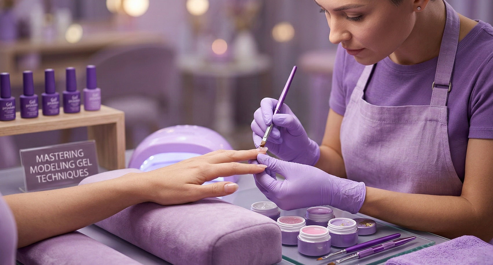 Nail artist demonstrates professional modeling gel techniques for flawless salon-quality manicures and healthy nails