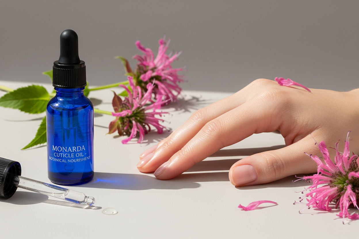 Monarda cuticle oil for healthy, nourished nails with botanical ingredients and natural self-care benefits