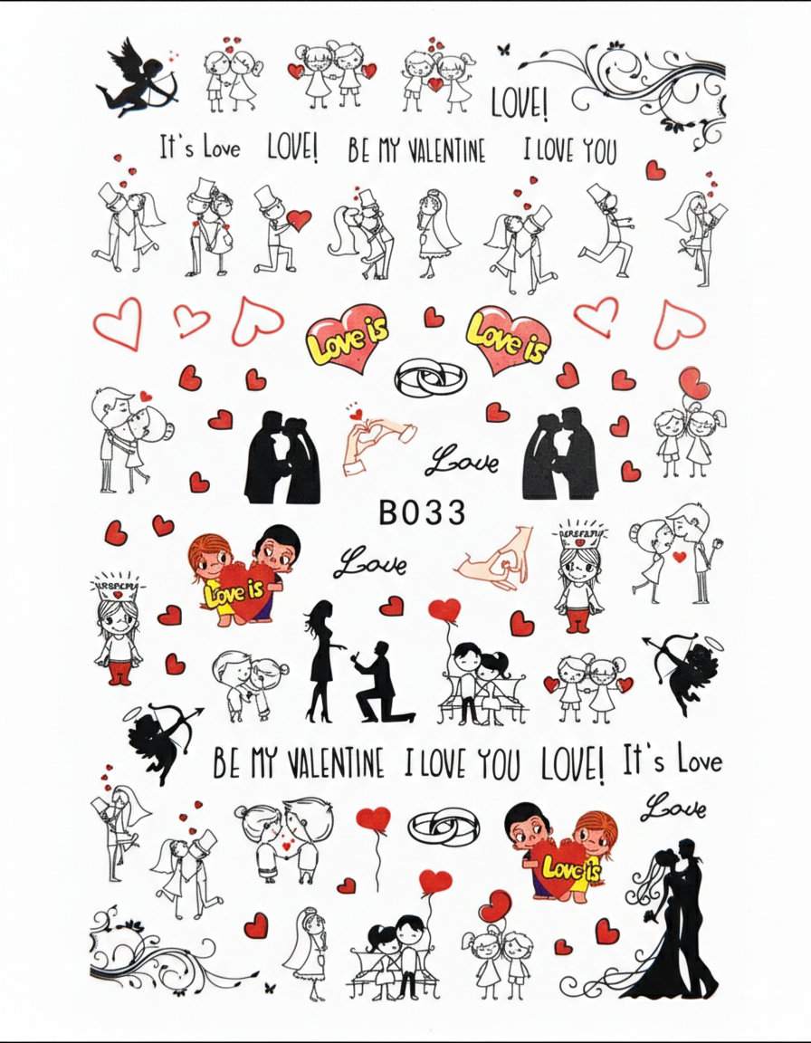 Velvet Hands Love Nail Stickers Set (12 Designs)