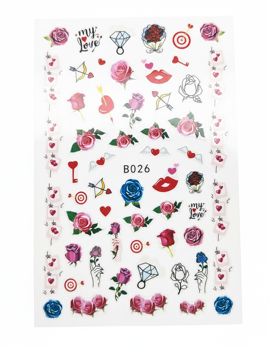 Velvet Hands Love Nail Stickers Set (12 Designs)