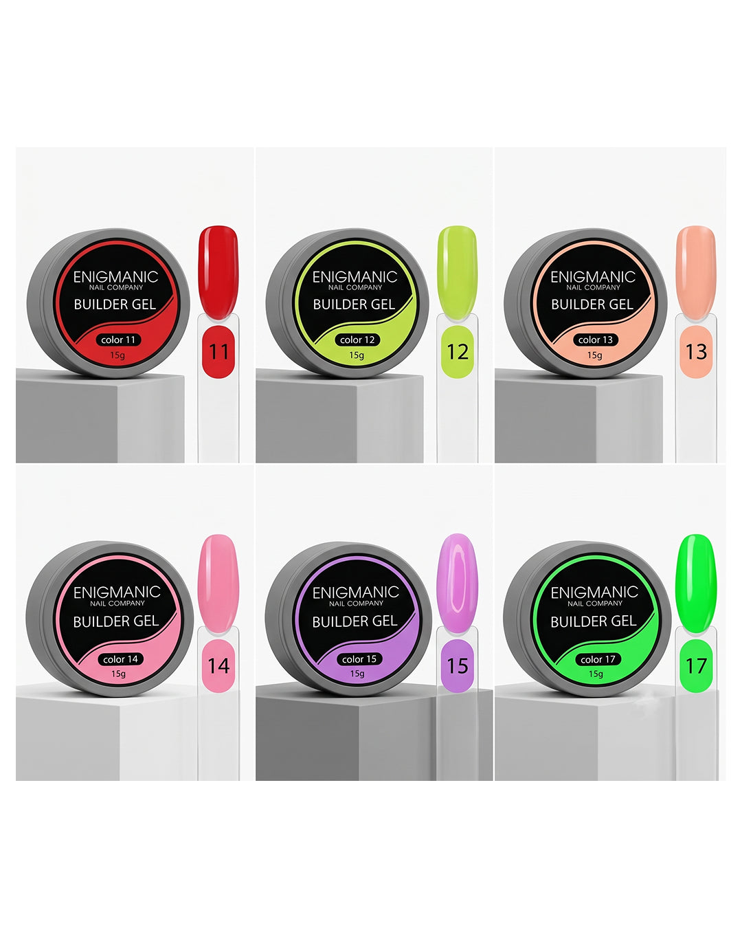 EnigManic Сoloured Builder gel - Set of 6, 15ml