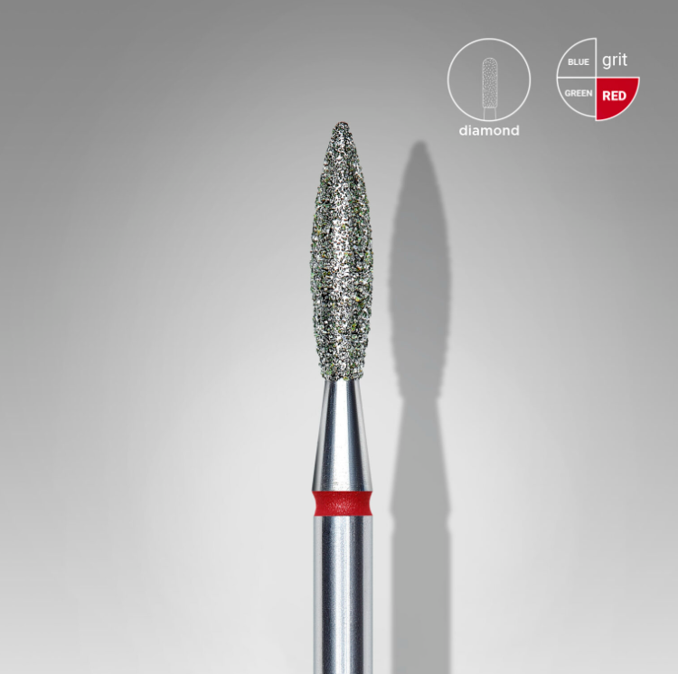 Diamond nail drill bit flame red head EXPERT diameter 2,3 mm / working part 10 mm Staleks