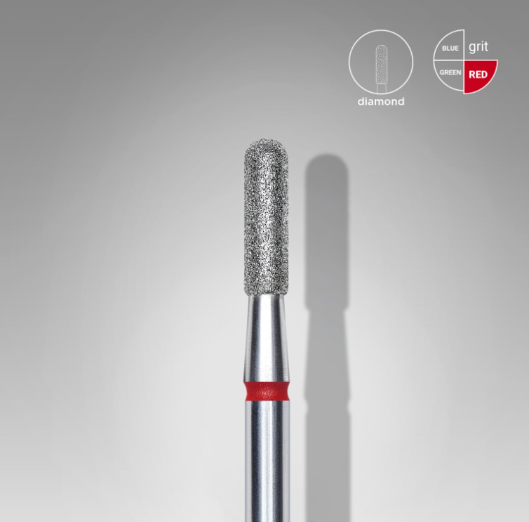Diamond nail drill bit rounded cylinder red head EXPERT diameter 2,3 mm / working part 8 mm Staleks