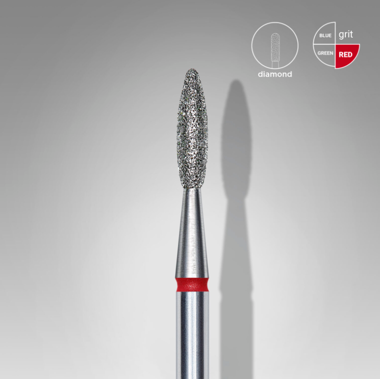 Diamond nail drill bit flame red head EXPERT diameter 2,1 mm / working part 8 mm Staleks