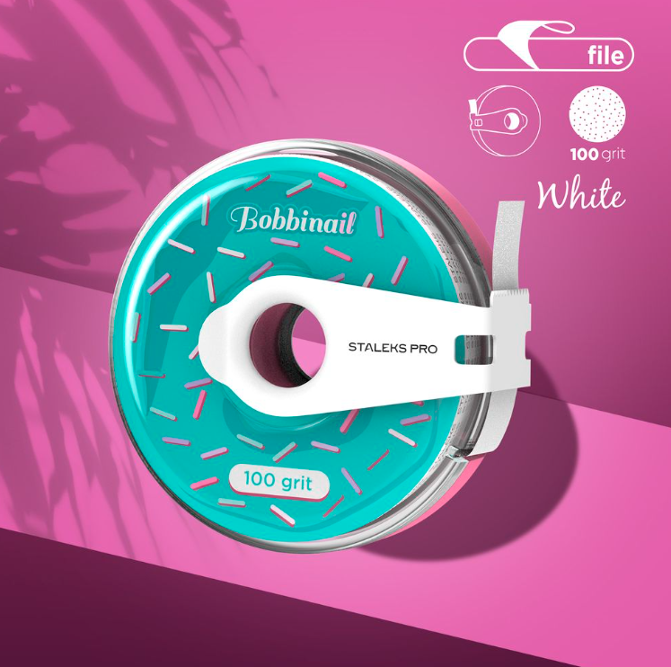 Disposable white abrasive tape EXPERT 100 grit in a plastic case