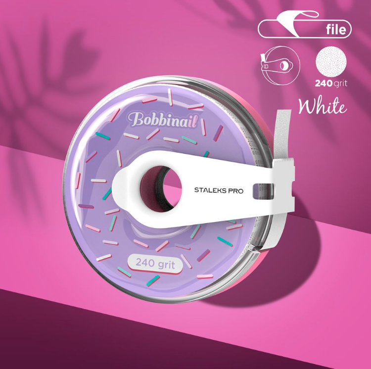 Disposable white abrasive tape EXPERT 240 grit in a plastic case