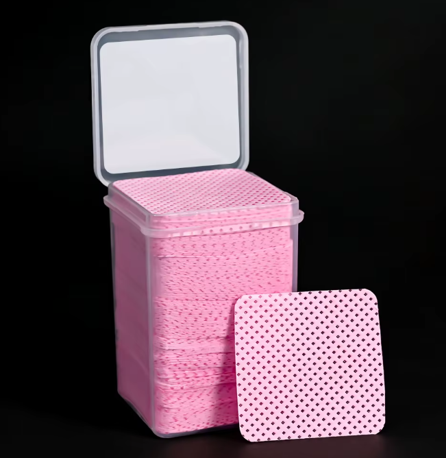 200 pcs Pink Non-Woven Lint-Free Nail Wipes in Plastic Dispenser Box